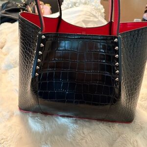 Authentic Christian Louboutin Black Croc-Embossed Tote Bag.   BRAND NEW